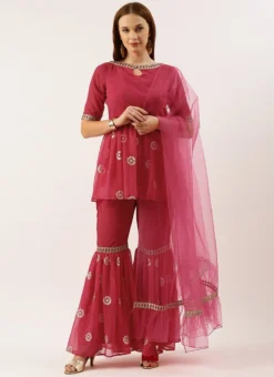 Top From Dark Pink Georgette Embroidered Gharara Suit Set After Six Wear -Mahra Clothing Shop Dark Pink Georgette Embroidered Gharara Suit Set SLBS02212480 u 2