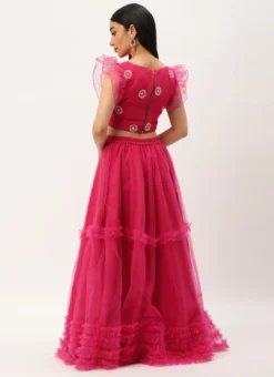 Teen Girls Dark Pink Georgette Embroidered Skirt Set Festive Wear -Mahra Clothing Shop Dark Pink Georgette Embroidered Skirt Set IWBS02301694 b