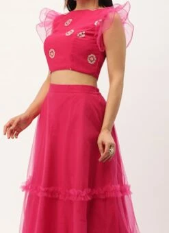 Teen Girls Dark Pink Georgette Embroidered Skirt Set Festive Wear