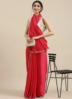 Teen Girls Dark Pink Saree N Embroidered Blouse Festive Wear -Mahra Clothing Shop Dark Pink Saree N Embroidered Blouse SABS02110003 u