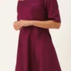 Dark Purple Boat Neck Embroidered Dress Wedding Wear