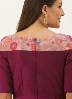 Dark Purple Boat Neck Embroidered Dress Wedding Wear -Mahra Clothing Shop Dark Purple Boat Neck Embroidered Dress DRBS02106430 rrc2