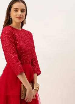 Dark Red Georgette Embroidered Layered Gown Party Wear -Mahra Clothing Shop Dark Red Georgette Embroidered Layered Gown IWBS02210984 rrc4