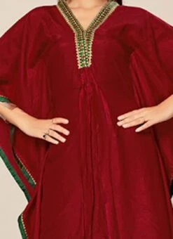 Wine Dola Silk Embroidered Kaftan Work Wear