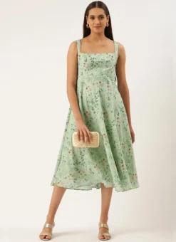 Digital Printed Green Muslin Maxi Dress Party Wear -Mahra Clothing Shop Digital Printed Green Muslin Maxi Dress DRBS02206175 u