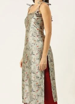 Digital Printed Kurta N Red Chanderi Pants Festive Wear