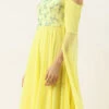 Teen Girls Dusty Blue Net N Yellow Cape Style Sleeve Gown Party Wear