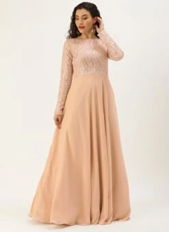 Teen Girls Dusty Pale Peach Embroidered Gown Party Wear -Mahra Clothing Shop Dusty Pale Peach Embroidered Gown IWBS02110938 u
