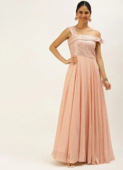 Dusty Pale Peach Embroidered Gown Party Wear -Mahra Clothing Shop Dusty Pale Peach Embroidered Gown IWBS02201258 u