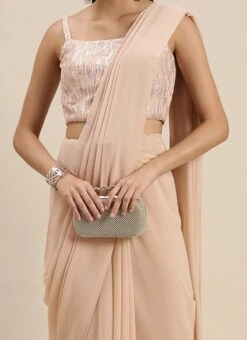 Teen Girls Dusty Pale Peach N Beige Georgette Saree Festive Wear