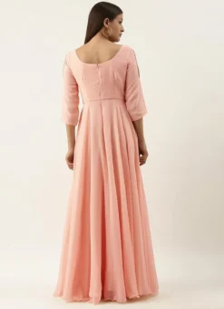 Embroidered Peach Georgette Gown Party Wear -Mahra Clothing Shop Embroidered Peach Georgette Gown IWBS02201275 b