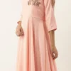 Teen Girls Embroidered Peach Georgette Gown Party Wear