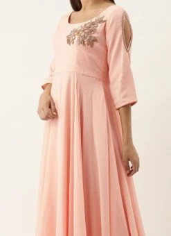 Teen Girls Embroidered Peach Georgette Gown Party Wear