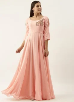Teen Girls Embroidered Peach Georgette Gown Party Wear -Mahra Clothing Shop Embroidered Peach Georgette Gown IWBS02201275 u 1
