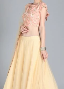 Embroidered Peach N Cream Boat Neck Lehenga Festive Wear