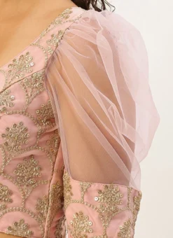 Embroidered Pink Organza Round Neck Style Blouse Party Wear -Mahra Clothing Shop Embroidered Pink Organza Round Neck Style Blouse BLBS02305209 rrc4