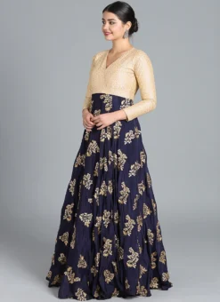 Ethnovog Blue Embroidered Gown Party Wear