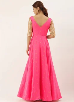 Ethnovog Pink Embroidered Gown Party Wear -Mahra Clothing Shop EthnoVogue Pink Custom Made Embroidered Gown IWBS01809210 b