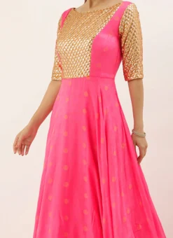 Ethnovog Pink Embroidered Gown Party Wear