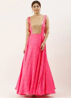 Ethnovog Pink Embroidered Gown Party Wear -Mahra Clothing Shop EthnoVogue Pink Custom Made Embroidered Gown IWBS01809210 u