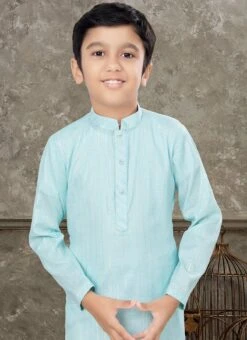 Firozi Blended Cotton Kids Boys Kurta Pyjama Party Wear 5 Firozi Blended Cotton Kids Boys Kurta Pyjama Party Wear -Mahra Clothing Shop Firozi Blended Cotton Kids Boys Kurta Pyjama KDBMSGR763 b