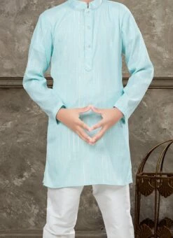 Firozi Blended Cotton Kids Boys Kurta Pyjama Party Wear