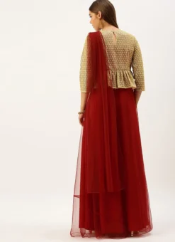 Teen Girls Gold N Red Embroidered Net Layered Gown Party Wear -Mahra Clothing Shop Gold N Red Embroidered Net Layered Gown IWBS02204652 b