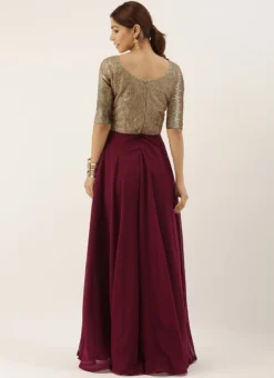 Teen Girls Gold Sequins N Purple Georgette Flared Gown Festive Wear -Mahra Clothing Shop Gold Sequins N Purple Georgette Flared Gown IWBS02309054 b