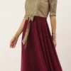 Teen Girls Gold Sequins N Purple Georgette Flared Gown Festive Wear