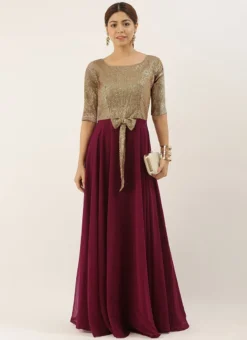 Teen Girls Gold Sequins N Purple Georgette Flared Gown Festive Wear -Mahra Clothing Shop Gold Sequins N Purple Georgette Flared Gown IWBS02309054 u