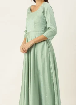 Teen Girls Green Art Silk Abaya Style Anarkali Suit Party Wear