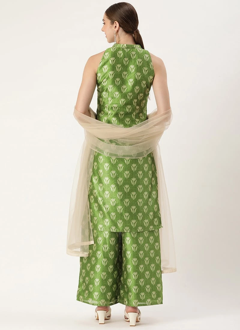 Bottom From Green Art Silk Digital Printed Top N Pant Suit After Six Wear 4 Bottom From Green Art Silk Digital Printed Top N Pant Suit After Six Wear - Image 4