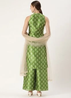 Teen Girls Green Art Silk Digital Printed Top N Pant Suit Festive Wear -Mahra Clothing Shop Green Art Silk Digital Printed Top N Pant Suit SLBS02210951 b 3