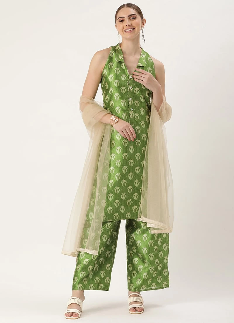 Bottom From Green Art Silk Digital Printed Top N Pant Suit After Six Wear 3 Bottom From Green Art Silk Digital Printed Top N Pant Suit After Six Wear - Image 3