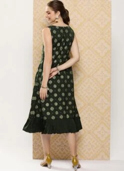 Green Art Silk Foil Print Dress After Six Wear -Mahra Clothing Shop Green Art Silk Foil Print Dress DRBS02301118 b
