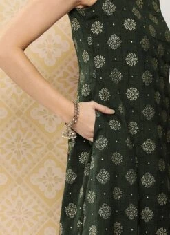 Green Art Silk Foil Print Dress After Six Wear -Mahra Clothing Shop Green Art Silk Foil Print Dress DRBS02301118 rrc3