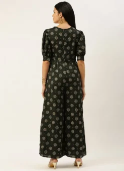 Green Art Silk Foil Print Jumpsuit Festive Wear -Mahra Clothing Shop Green Art Silk Foil Print Jumpsuit DRBS02302438 b