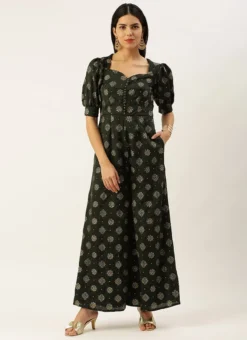 Green Art Silk Foil Print Jumpsuit Festive Wear -Mahra Clothing Shop Green Art Silk Foil Print Jumpsuit DRBS02302438 u