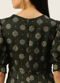 Green Art Silk Foil Print Jumpsuit Festive Wear -Mahra Clothing Shop Green Art Silk Foil Print Jumpsuit DRBS02302438 rrc2