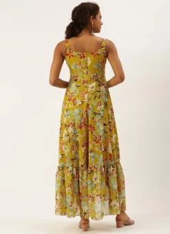 Green Asymmetric Gathered Gown Party Wear -Mahra Clothing Shop Green Asymmetric Gathered Gown IWBS02208449 b