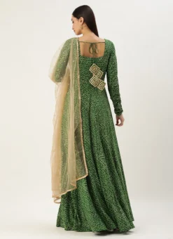 Dupatta From Green Bandhani Printed Rayon Gown With Dupatta Set After Six Wear -Mahra Clothing Shop Green Bandhani Printed Rayon Gown With Dupatta Set IWBS02302294 b