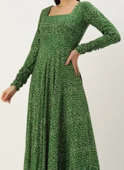 Dupatta From Green Bandhani Printed Rayon Gown With Dupatta Set After Six Wear