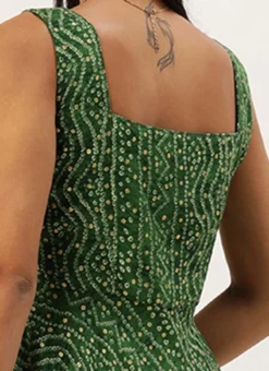 Green Bandhani Printed Rayon Strap Neck Dress Festive Wear -Mahra Clothing Shop Green Bandhani Printed Rayon Strap Neck Dress DRBS02303756 rrc2