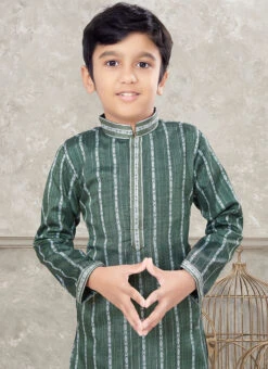 Green Blended Cotton Kids Boys Kurta Pyjama Party Wear -Mahra Clothing Shop Green Blended Cotton Kids Boys Kurta Pyjama KDBMSGR761 b