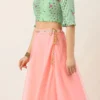 Green Chanderi Blouse N Pink Net Lehenga Party Wear