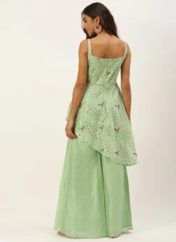 Green Chanderi Embroidered Jumpsuit Festive Wear Party Wear -Mahra Clothing Shop Green Chanderi Embroidered Jumpsuit DRBS02207361 b