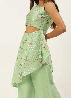 Green Chanderi Embroidered Jumpsuit Festive Wear Party Wear