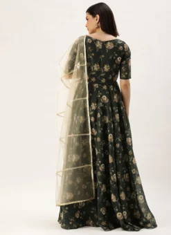 Teen Girls Green Chanderi Floor Length Anarkali Suit Festive Wear -Mahra Clothing Shop Green Chanderi Floor Length Anarkali Suit SLBS02203565 b 1