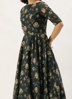 Green Chanderi Floor Length Anarkali Suit Festive Wear