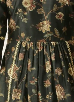 Green Chanderi Printed Floral Maxi Dress Festive Wear -Mahra Clothing Shop Green Chanderi Printed Floral Maxi Dress DRBS02111084 rrc2